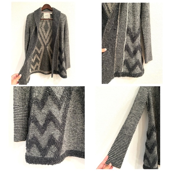 Anthropologie Angel of the North Textured Wool Blend Chevron Open Front Cardigan - Picture 7 of 10